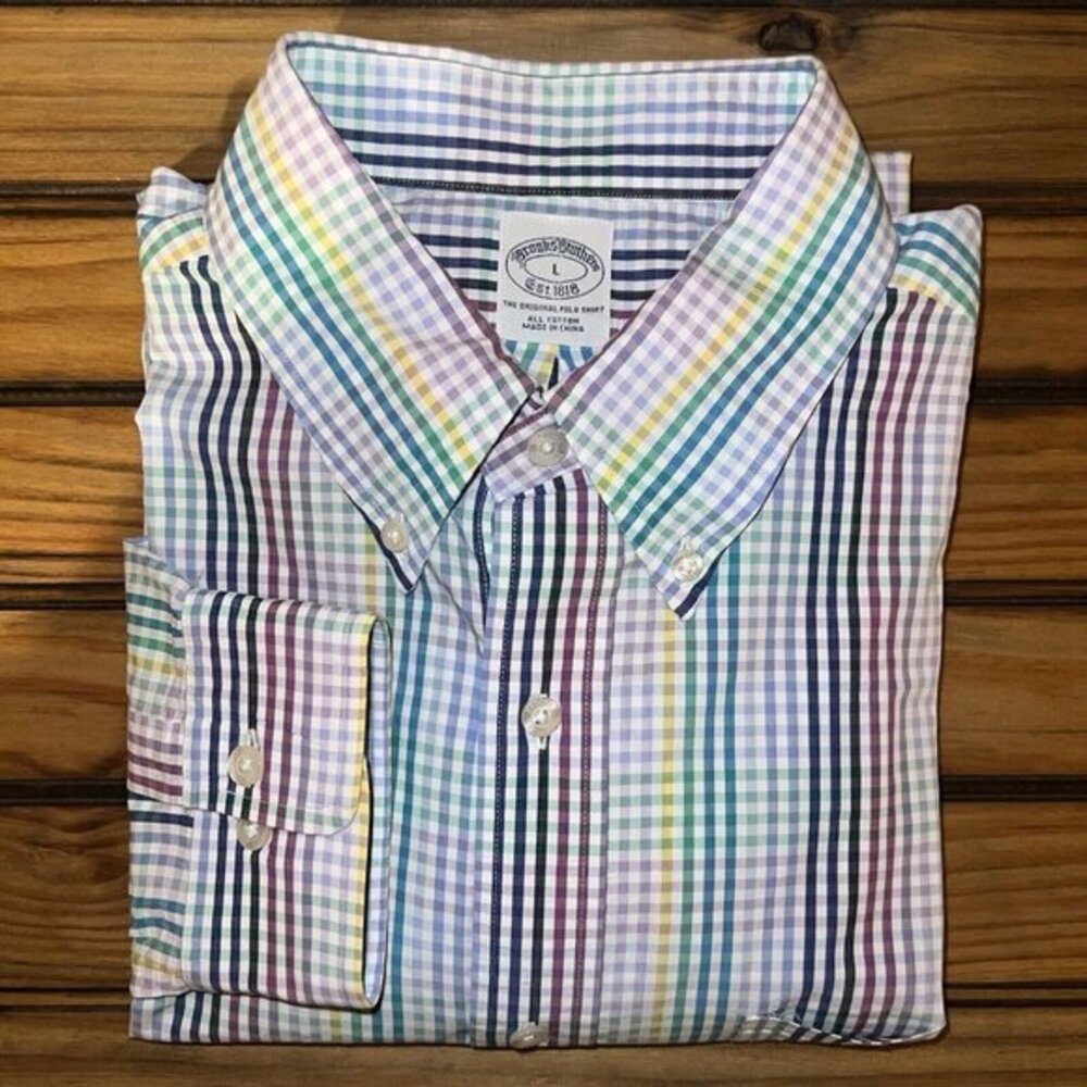 Brooks Brothers Shirt Mens Size Large Multicolor Checkered Business Casual